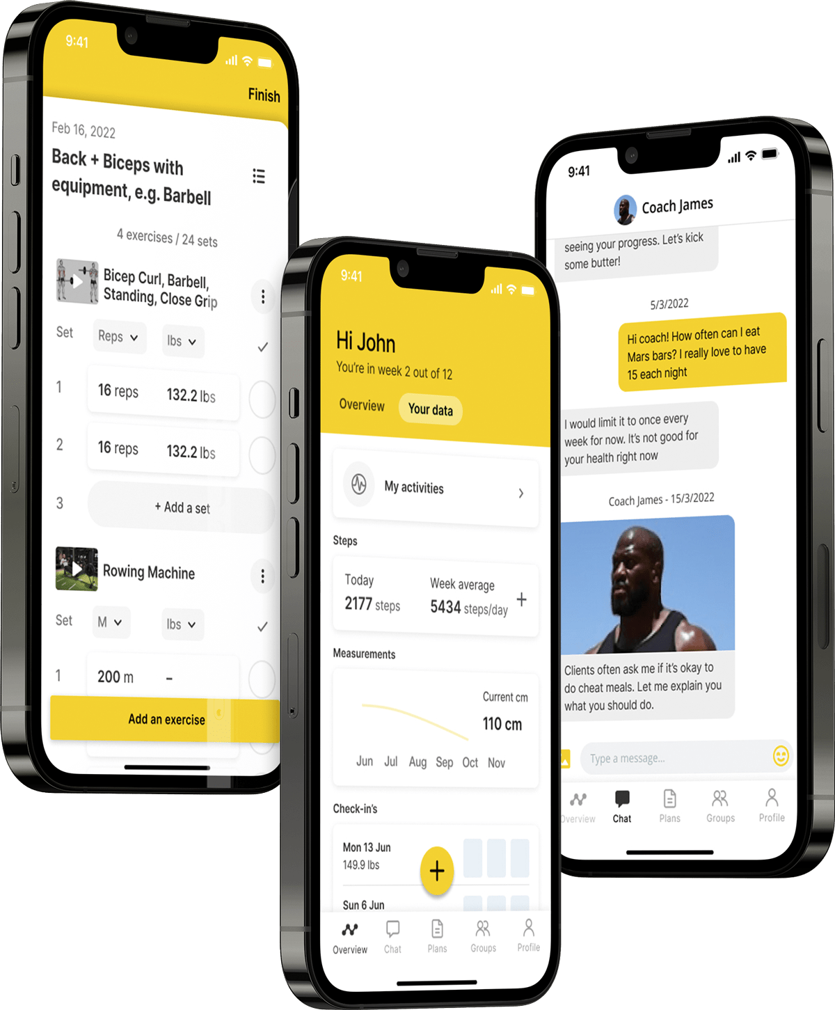 A mockup of the coaching app showcasing the features.